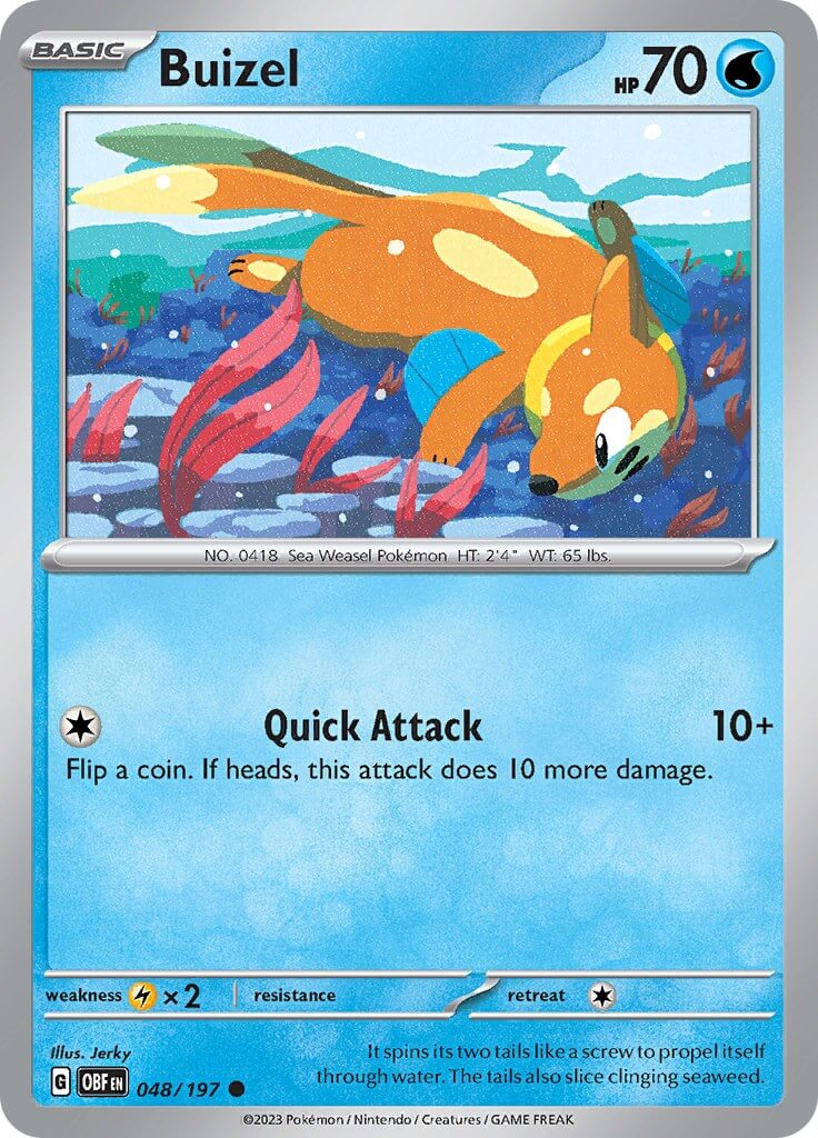 Buizel [OBF - 048/197] Condition: Near Mint Collectible Trading Cards SV03: Obsidian Flames Also available: Language: English Printing: Reverse Holofoil