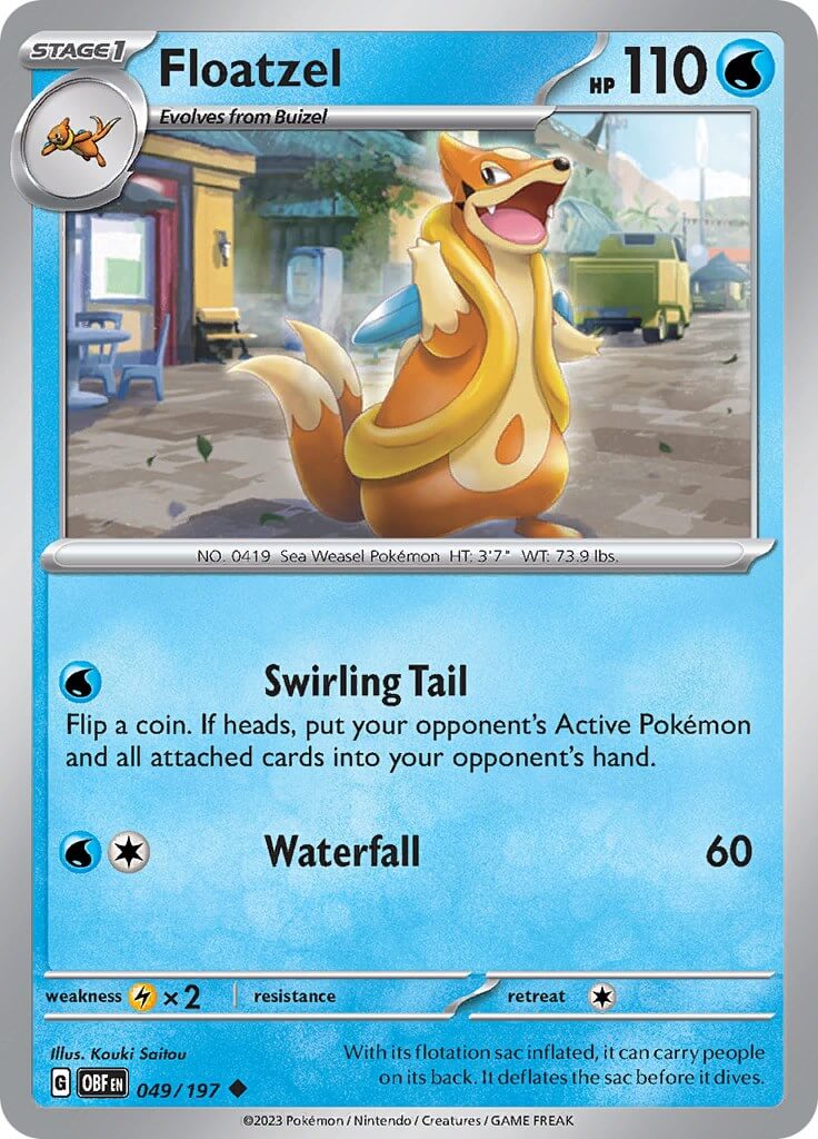 Floatzel [OBF - 049/197] Condition: Near Mint Collectible Trading Cards SV03: Obsidian Flames Also available: Language: English Printing: Reverse Holofoil