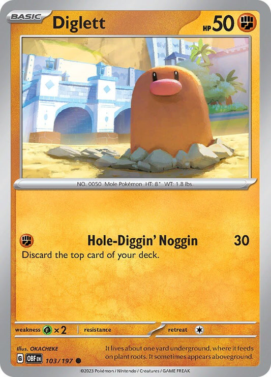 Diglett [OBF - 103/197] Condition: Near Mint Collectible Trading Cards SV03: Obsidian Flames Also available: Language: English Printing: Reverse Holofoil