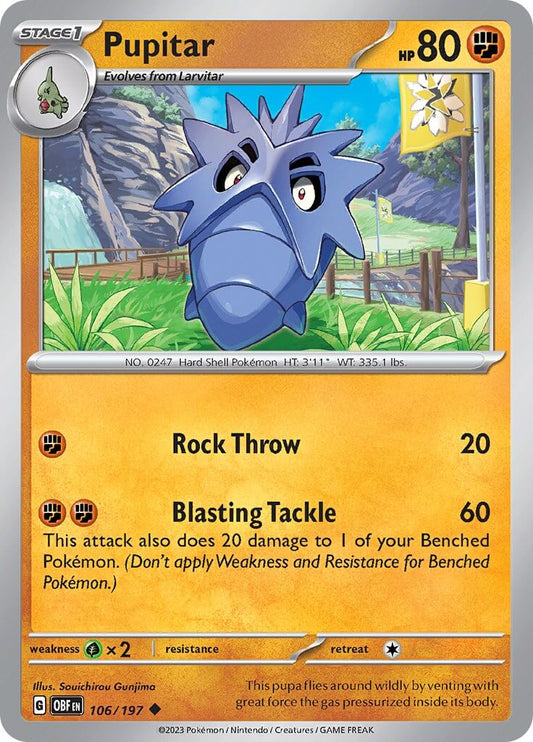 Pupitar [OBF - 106/197] Condition: Near Mint Collectible Trading Cards SV03: Obsidian Flames Also available: Language: English Printing: Reverse Holofoil