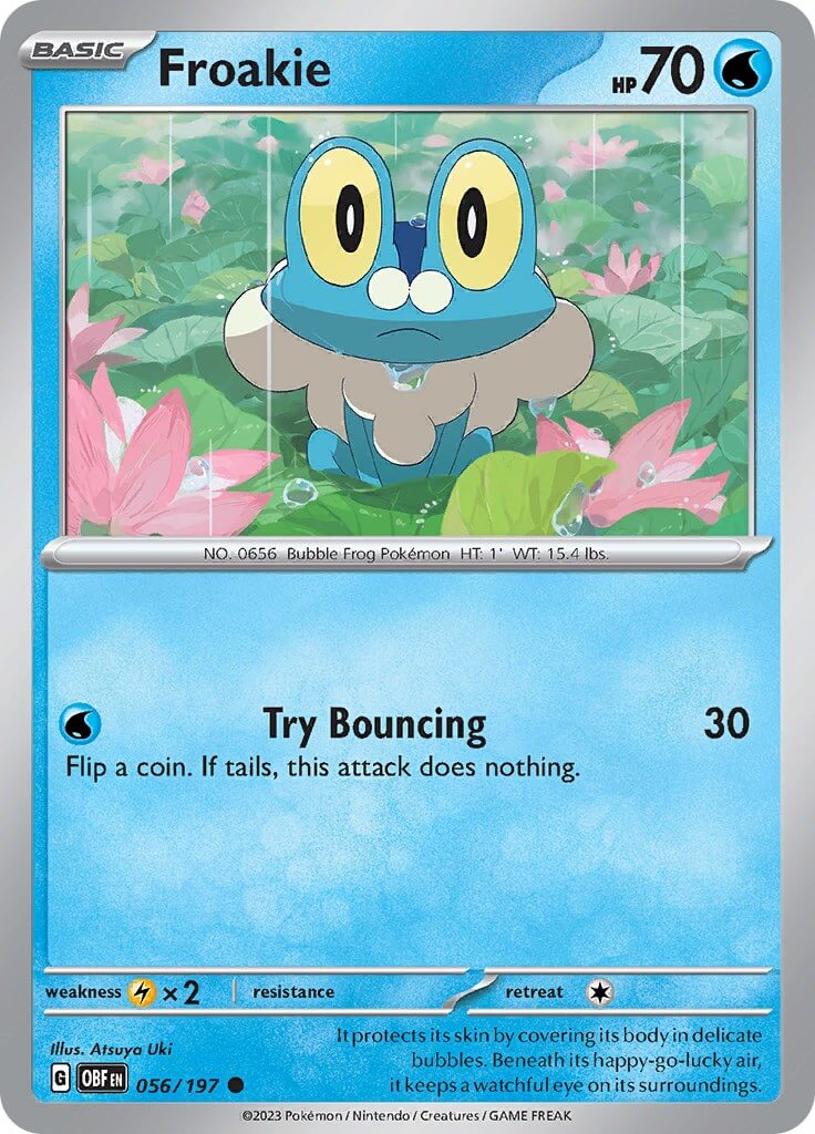 Froakie [OBF - 056/197] Condition: Near Mint Collectible Trading Cards SV03: Obsidian Flames Also available: Language: English Printing: Reverse Holofoil