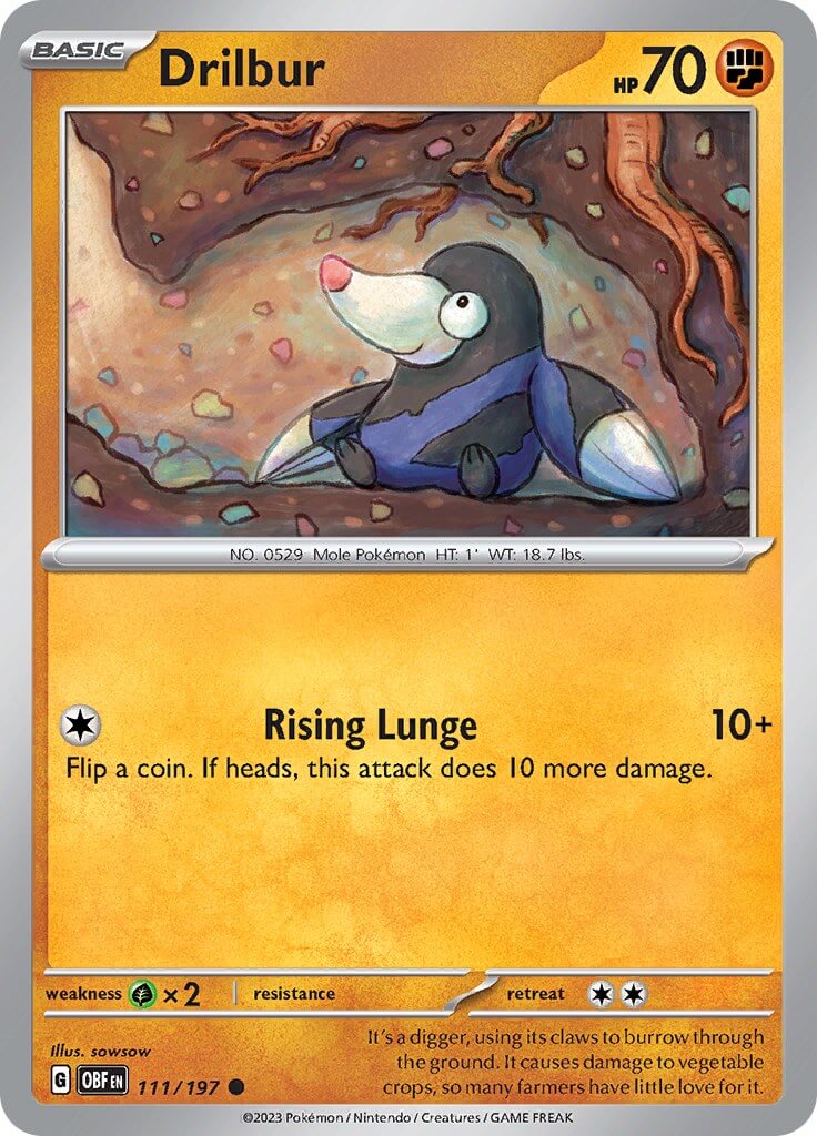 Drilbur [OBF - 111/197] Condition: Near Mint Collectible Trading Cards SV03: Obsidian Flames Also available: Language: English Printing: Reverse Holofoil