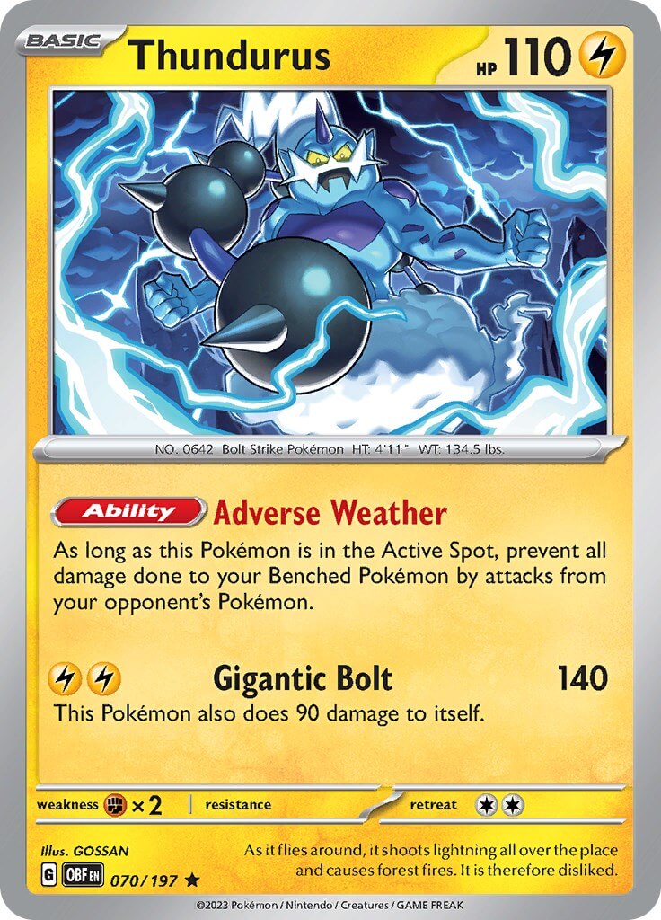 Thundurus [OBF - 070/197] Condition: Near Mint Collectible Trading Cards SV03: Obsidian Flames Also available: Language: English Printing: Holofoil