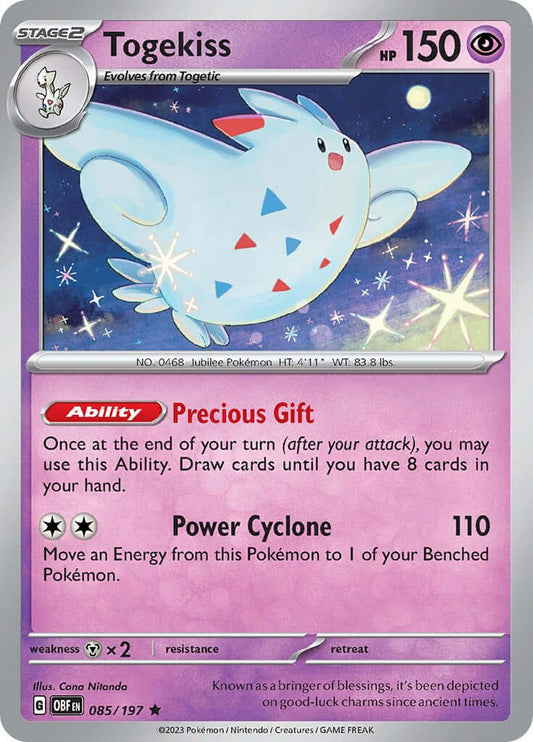 Togekiss [OBF - 085/197] Condition: Near Mint Collectible Trading Cards SV03: Obsidian Flames Also available: Language: English Printing: Holofoil
