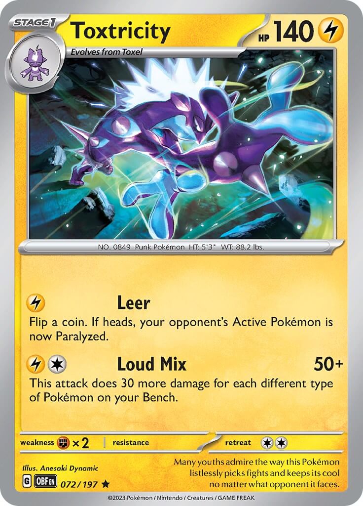Toxtricity [OBF - 072/197] Condition: Near Mint Collectible Trading Cards SV03: Obsidian Flames Also available: Language: English Printing: Holofoil
