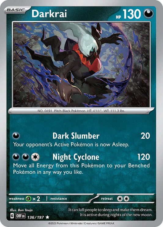Darkrai [OBF - 136/197] Condition: Near Mint Collectible Trading Cards SV03: Obsidian Flames Also available: Language: English Printing: Holofoil