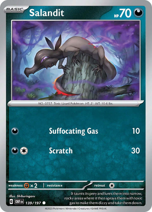 Salandit [OBF - 139/197] Condition: Near Mint Collectible Trading Cards SV03: Obsidian Flames Also available: Language: English Printing: Reverse Holofoil