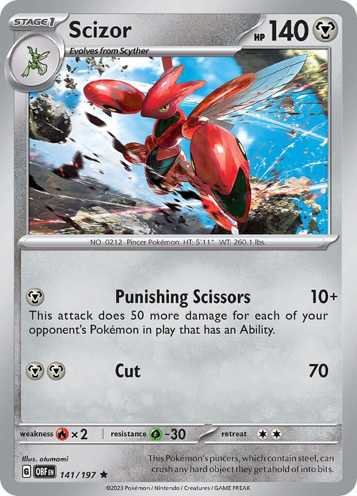 Scizor [OBF - 141/197] Condition: Near Mint Collectible Trading Cards SV03: Obsidian Flames Also available: Language: English Printing: Holofoil