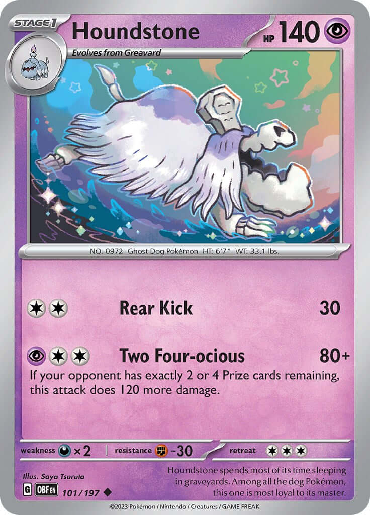 Houndstone [OBF - 101/197] Condition: Near Mint Collectible Trading Cards SV03: Obsidian Flames Also available: Language: English Printing: Reverse Holofoil