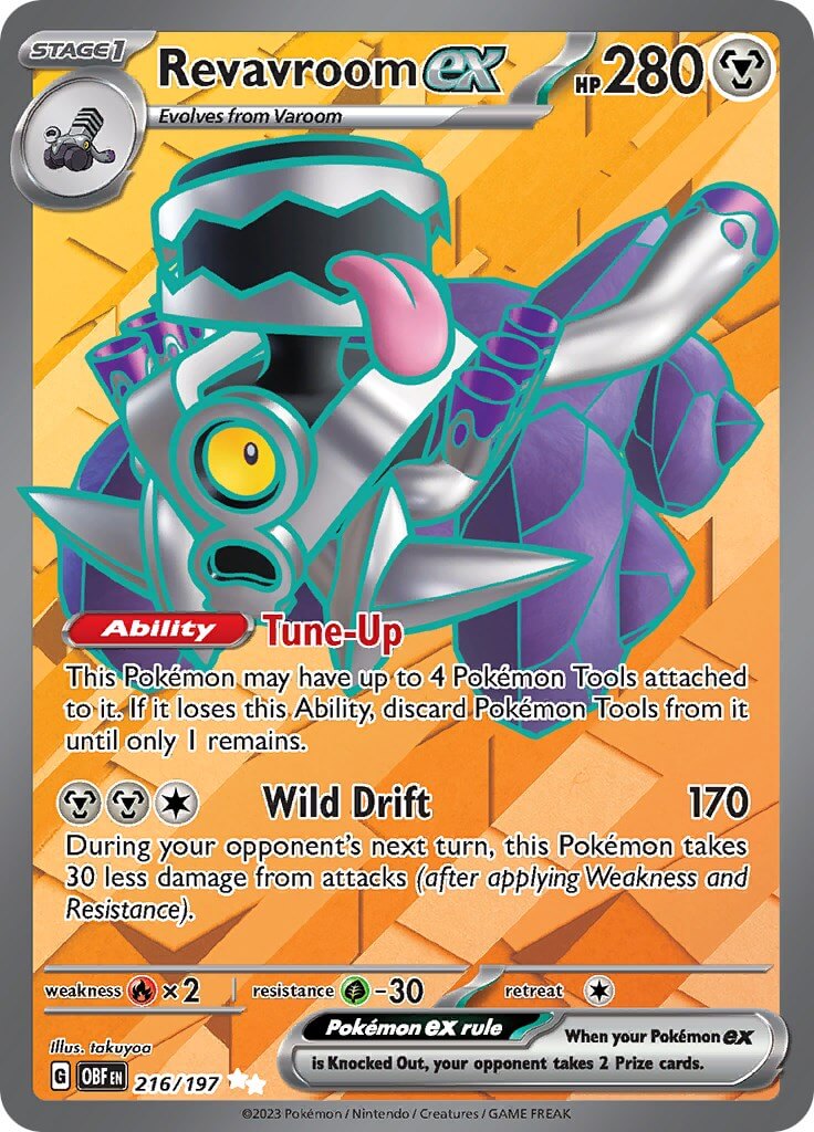 Revavroom ex - 216/197 [OBF - 216/197] Condition: Near Mint Collectible Trading Cards SV03: Obsidian Flames Also available: Language: English Printing: Holofoil
