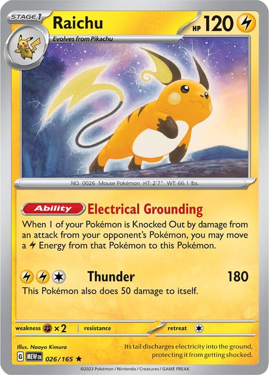 Raichu [MEW - 026/165] Condition: Near Mint Collectible Trading Cards SV: Scarlet & Violet 151 Also available: Language: English Printing: Reverse Holofoil