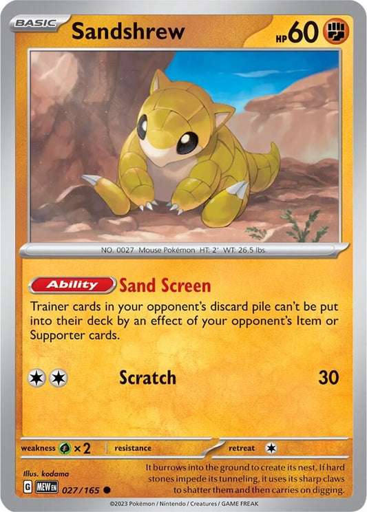 Sandshrew [MEW - 027/165] Condition: Near Mint Collectible Trading Cards SV: Scarlet & Violet 151 Also available: Language: English Printing: Reverse Holofoil