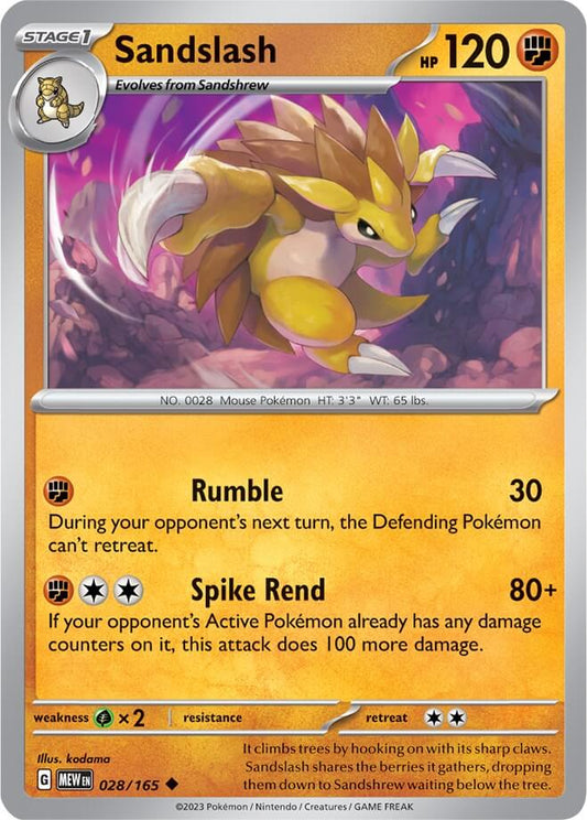 Sandslash [MEW - 028/165] Condition: Near Mint Collectible Trading Cards SV: Scarlet & Violet 151 Also available: Language: English Printing: Reverse Holofoil