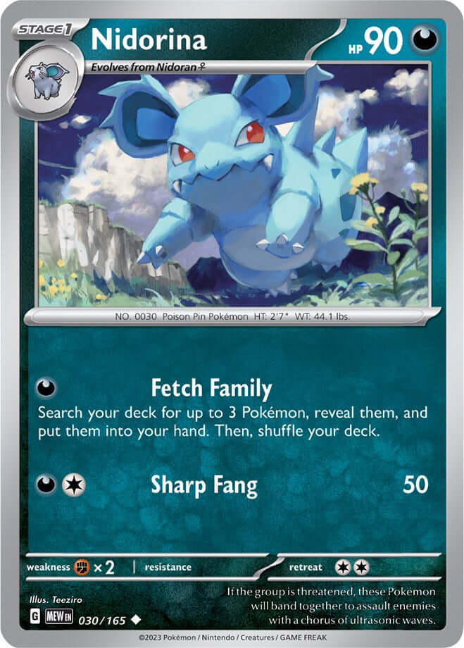 Nidorina [MEW - 030/165] Condition: Near Mint Collectible Trading Cards SV: Scarlet & Violet 151 Also available: Language: English Printing: Reverse Holofoil