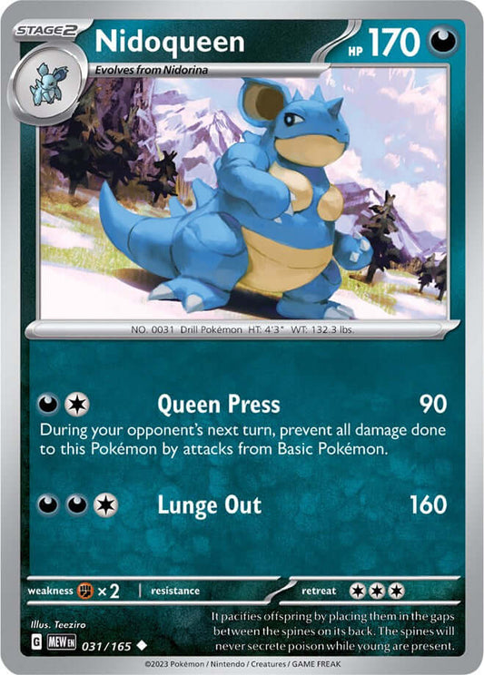 Nidoqueen [MEW - 031/165] Condition: Near Mint Collectible Trading Cards SV: Scarlet & Violet 151 Also available: Language: English Printing: Reverse Holofoil