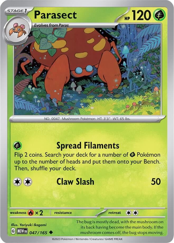 Parasect [MEW - 047/165] Condition: Near Mint Collectible Trading Cards SV: Scarlet & Violet 151 Also available: Language: English Printing: Reverse Holofoil
