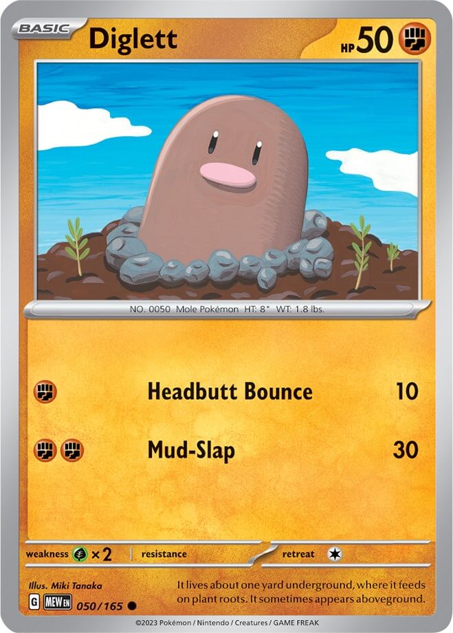 Diglett [MEW - 050/165] Condition: Near Mint Collectible Trading Cards SV: Scarlet & Violet 151 Also available: Language: English Printing: Reverse Holofoil