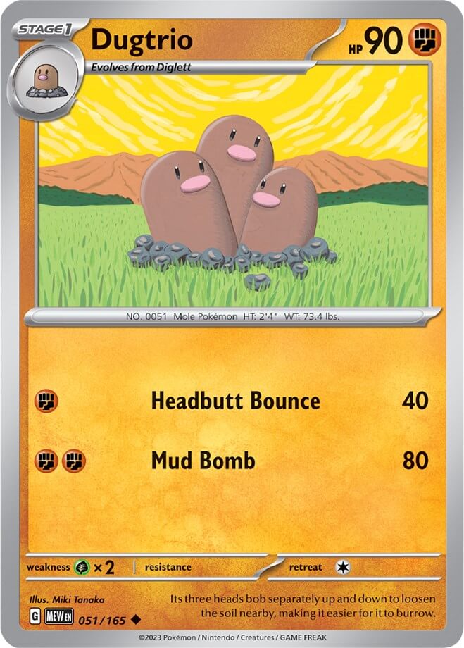 Dugtrio [MEW - 051/165] Condition: Near Mint Collectible Trading Cards SV: Scarlet & Violet 151 Also available: Language: English Printing: Reverse Holofoil