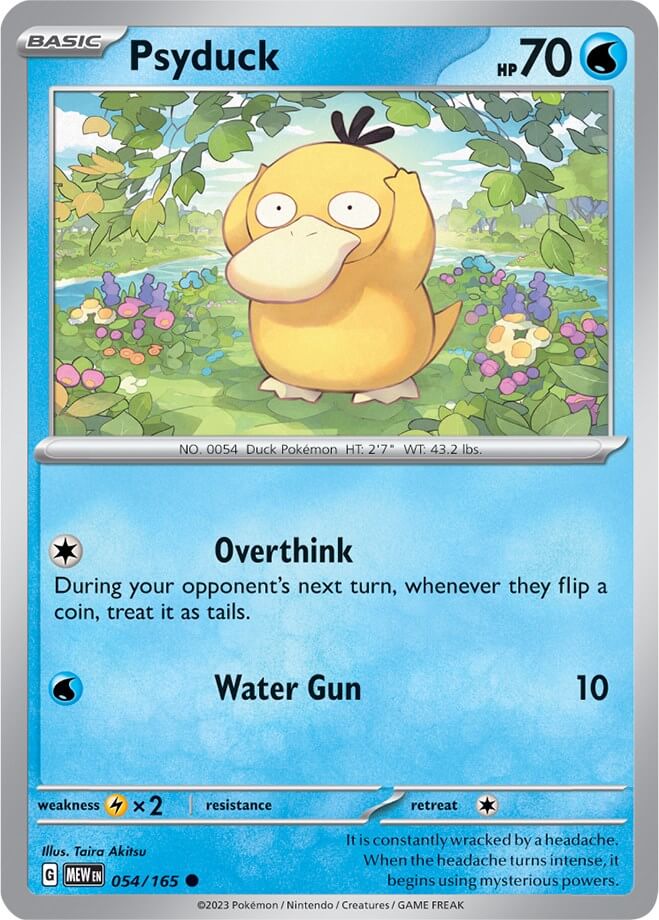 Psyduck - 054/165 [MEW - 054/165] Condition: Near Mint Collectible Trading Cards SV: Scarlet & Violet 151 Also available: Language: English Printing: Reverse Holofoil