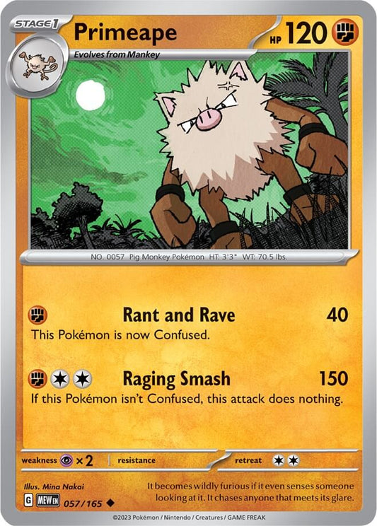 Primeape [MEW - 057/165] Condition: Near Mint Collectible Trading Cards SV: Scarlet & Violet 151 Also available: Language: English Printing: Reverse Holofoil