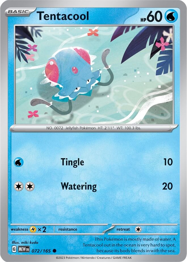 Tentacool [MEW - 072/165] Condition: Near Mint Collectible Trading Cards SV: Scarlet & Violet 151 Also available: Language: English Printing: Reverse Holofoil