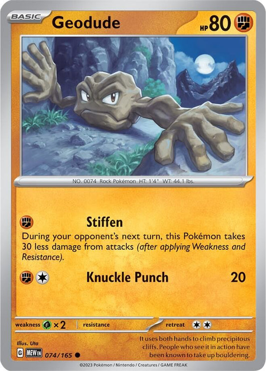 Geodude [MEW - 074/165] Condition: Near Mint Collectible Trading Cards SV: Scarlet & Violet 151 Also available: Language: English Printing: Reverse Holofoil