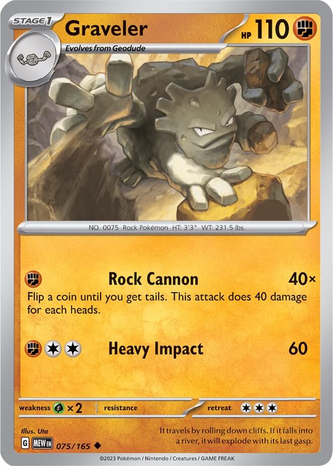 Graveler [MEW - 075/165] Condition: Near Mint Collectible Trading Cards SV: Scarlet & Violet 151 Also available: Language: English Printing: Reverse Holofoil