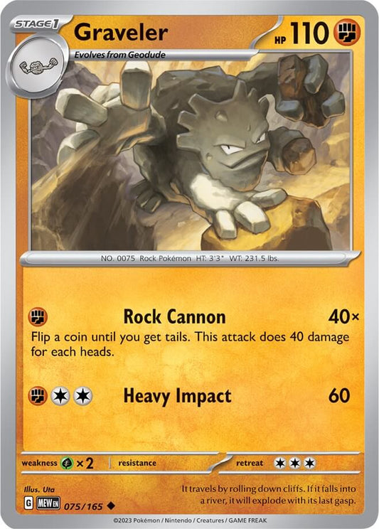 Graveler [MEW - 075/165] Condition: Near Mint Collectible Trading Cards SV: Scarlet & Violet 151 Also available: Language: English Printing: Reverse Holofoil