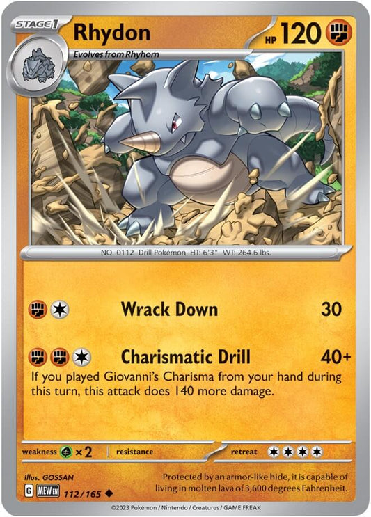 Rhydon [MEW - 112/165] Condition: Near Mint Collectible Trading Cards SV: Scarlet & Violet 151 Also available: Language: English Printing: Reverse Holofoil