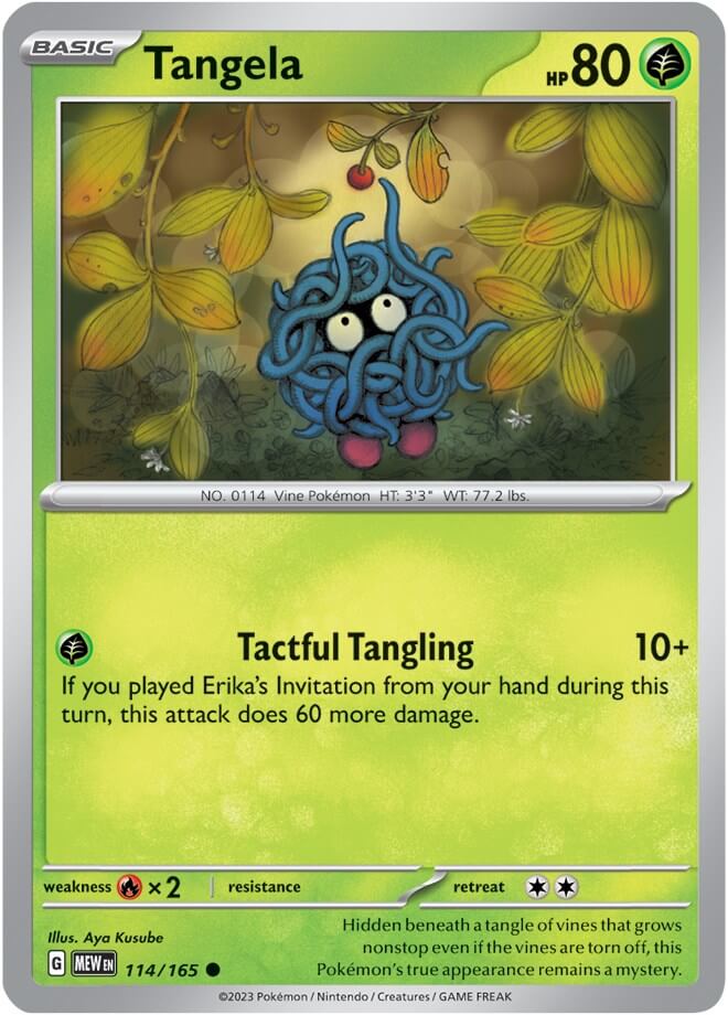 Tangela - 114/165 [MEW - 114/165] Condition: Near Mint Collectible Trading Cards SV: Scarlet & Violet 151 Also available: Language: English Printing: Reverse Holofoil