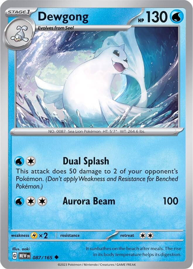 Dewgong [MEW - 087/165] Condition: Near Mint Collectible Trading Cards SV: Scarlet & Violet 151 Also available: Language: English Printing: Reverse Holofoil
