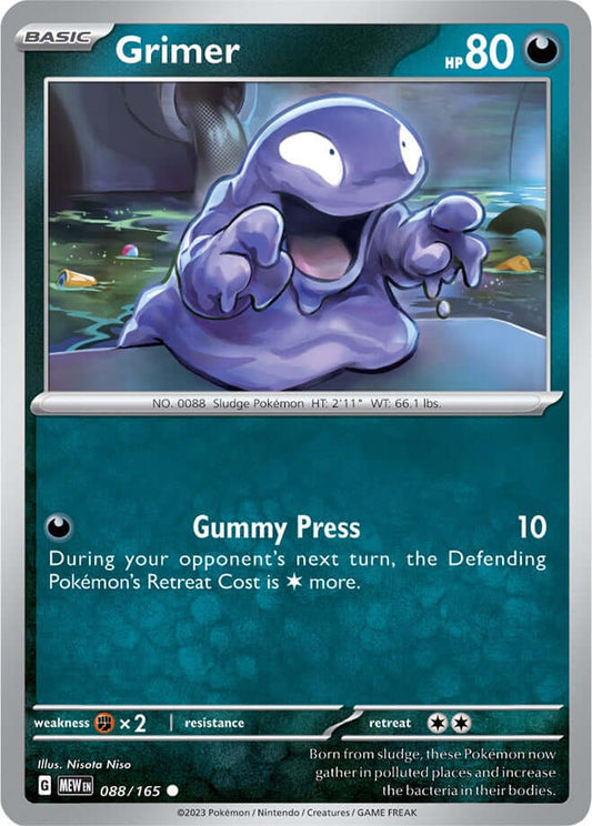 Grimer [MEW - 088/165] Condition: Near Mint Collectible Trading Cards SV: Scarlet & Violet 151 Also available: Language: English Printing: Reverse Holofoil