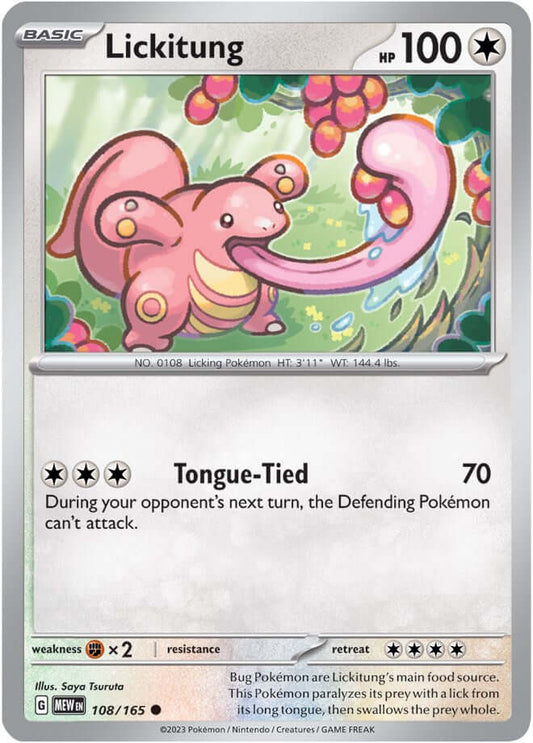 Lickitung [MEW - 108/165] Condition: Near Mint Collectible Trading Cards SV: Scarlet & Violet 151 Also available: Language: English Printing: Reverse Holofoil