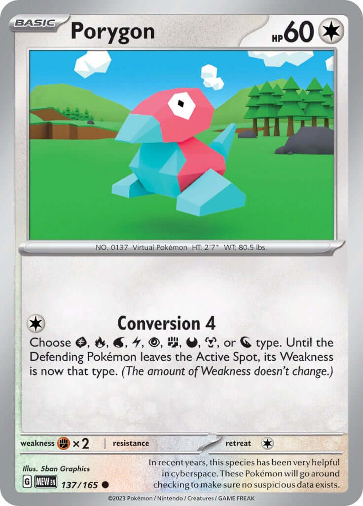 Porygon [MEW - 137/165] Condition: Near Mint Collectible Trading Cards SV: Scarlet & Violet 151 Also available: Language: English Printing: Reverse Holofoil