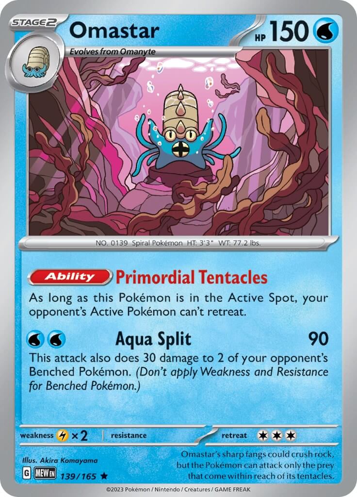 Omastar [MEW - 139/165] Condition: Near Mint Collectible Trading Cards SV: Scarlet & Violet 151 Also available: Language: English Printing: Holofoil
