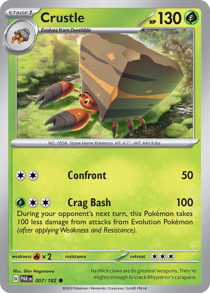 Crustle - 007/182 [PAR - 007/182] Condition: Near Mint Collectible Trading Cards SV04: Paradox Rift Also available: Language: English Printing: Reverse Holofoil