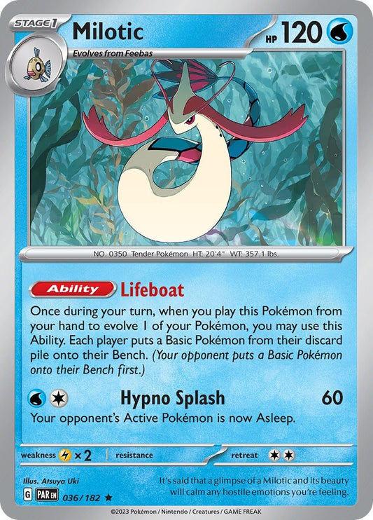 Milotic [PAR - 036/182] Condition: Near Mint Collectible Trading Cards SV04: Paradox Rift Also available: Language: English Printing: Holofoil