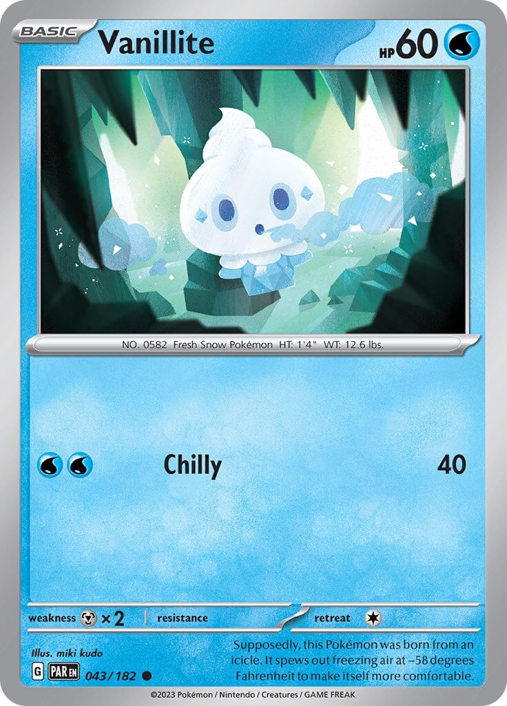 Vanillite [PAR - 043/182] Condition: Near Mint Collectible Trading Cards SV04: Paradox Rift Also available: Language: English Printing: Reverse Holofoil