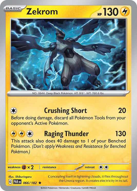 Zekrom [PAR - 066/182] Condition: Near Mint Collectible Trading Cards SV04: Paradox Rift Also available: Language: English Printing: Holofoil