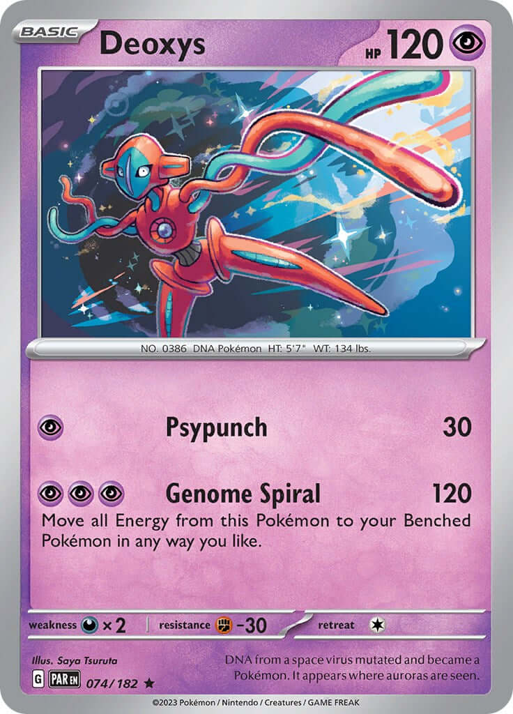 Deoxys [PAR - 074/182] Condition: Near Mint Collectible Trading Cards SV04: Paradox Rift Also available: Language: English Printing: Holofoil