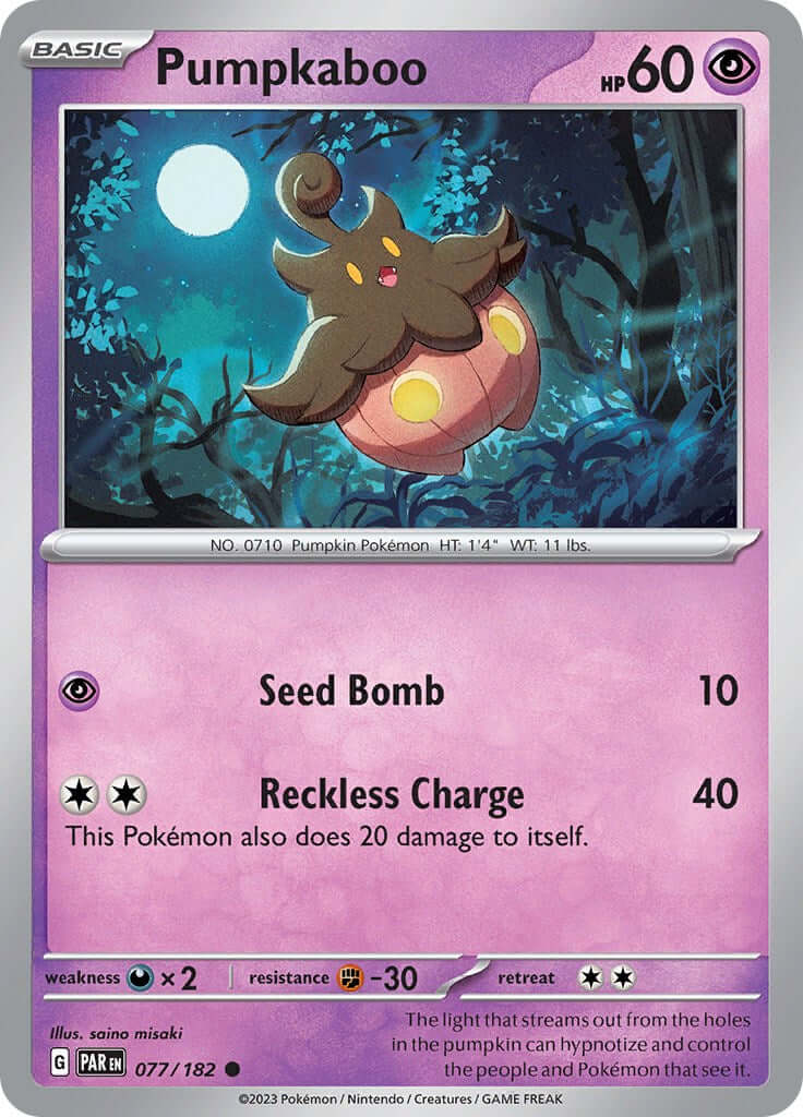 Pumpkaboo [PAR - 077/182] Condition: Near Mint Collectible Trading Cards SV04: Paradox Rift Also available: Language: English Printing: Reverse Holofoil