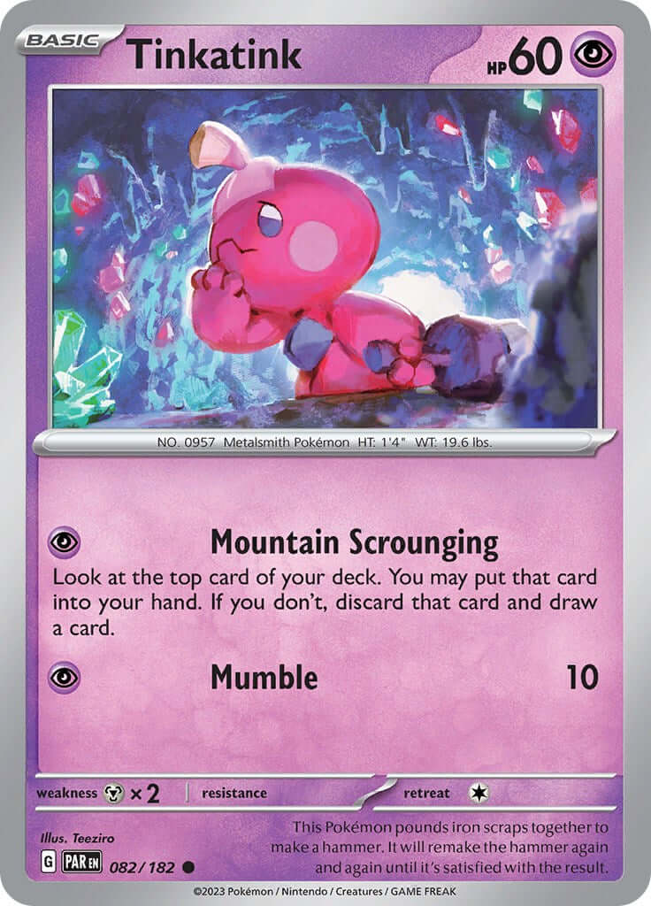 Tinkatink - 082/182 [PAR - 082/182] Condition: Near Mint Collectible Trading Cards SV04: Paradox Rift Also available: Language: English Printing: Reverse Holofoil