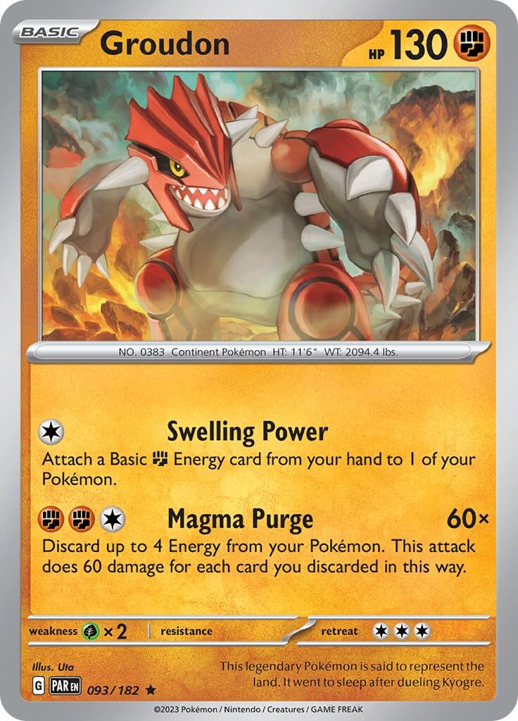 Groudon - 093/182 [PAR - 093/182] Condition: Near Mint Collectible Trading Cards SV04: Paradox Rift Also available: Language: English Printing: Holofoil