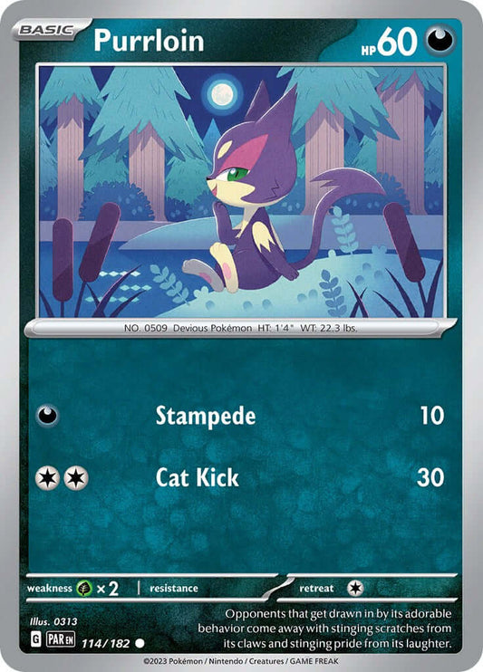 Purrloin [PAR - 114/182] Condition: Near Mint Collectible Trading Cards SV04: Paradox Rift Also available: Language: English Printing: Reverse Holofoil