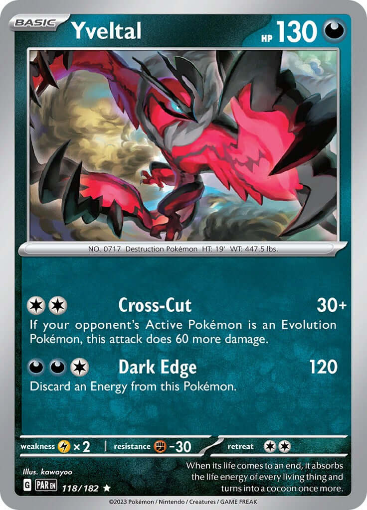 Yveltal - 118/182 [PAR - 118/182] Condition: Near Mint Collectible Trading Cards SV04: Paradox Rift Also available: Language: English Printing: Holofoil