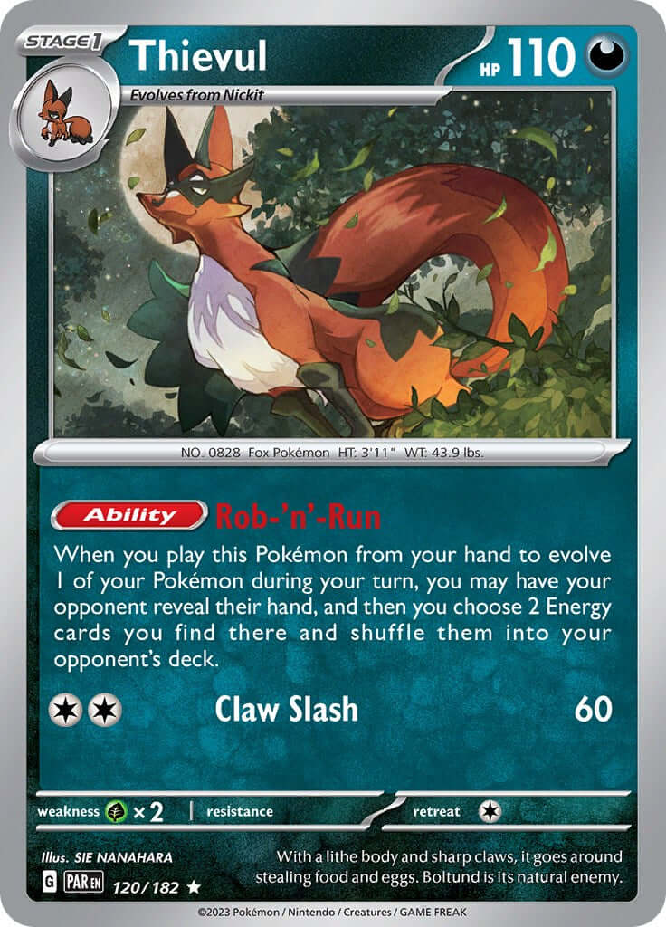 Thievul [PAR - 120/182] Condition: Near Mint Collectible Trading Cards SV04: Paradox Rift Also available: Language: English Printing: Holofoil