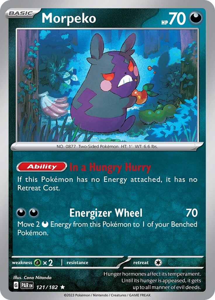 Morpeko - 121/182 [PAR - 121/182] Condition: Near Mint Collectible Trading Cards SV04: Paradox Rift Also available: Language: English Printing: Holofoil