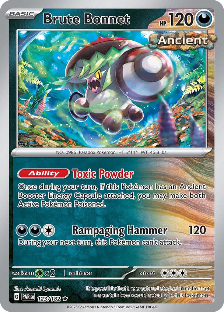 Brute Bonnet - 123/182 [PAR - 123/182] Condition: Near Mint Collectible Trading Cards SV04: Paradox Rift Also available: Language: English Printing: Holofoil