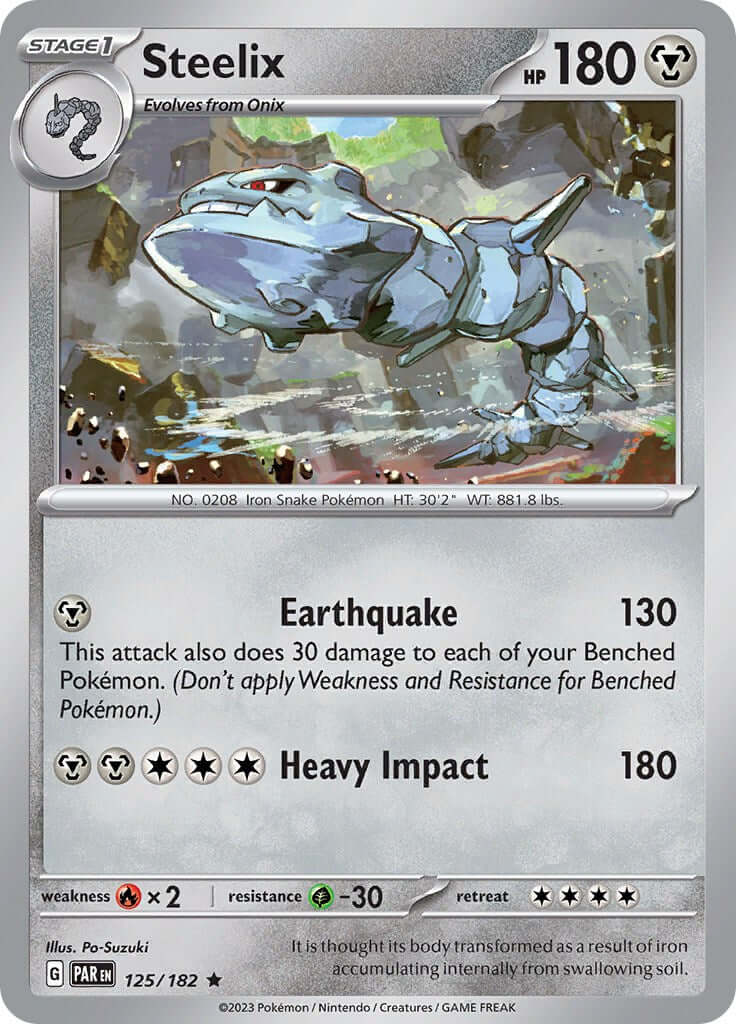 Steelix - 125/182 [PAR - 125/182] Condition: Near Mint Collectible Trading Cards SV04: Paradox Rift Also available: Language: English Printing: Holofoil