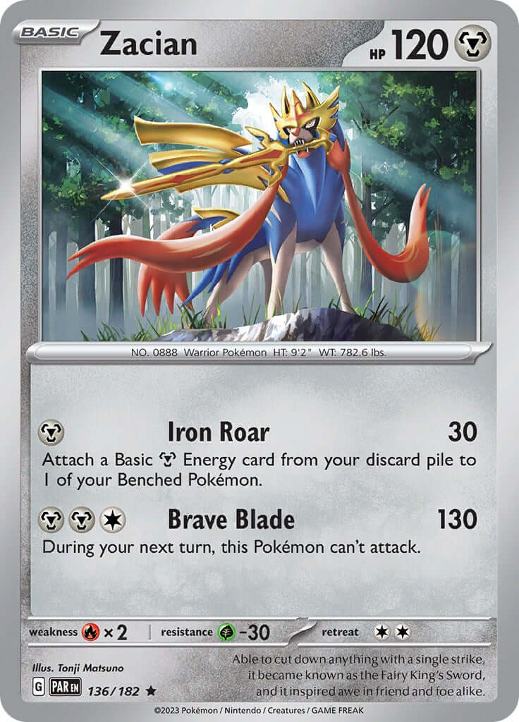 Zacian [PAR - 136/182] Condition: Near Mint Collectible Trading Cards SV04: Paradox Rift Also available: Language: English Printing: Holofoil